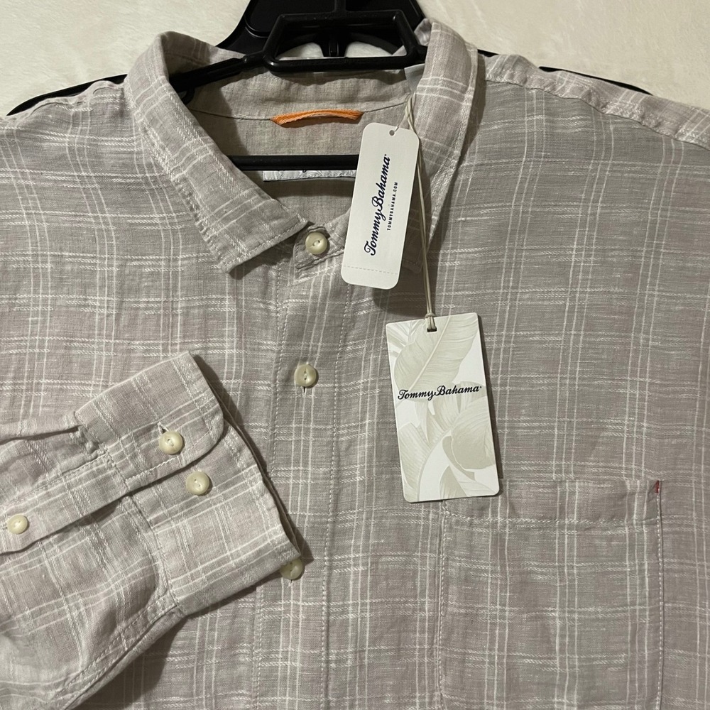 Tommy Bahama Ventana Plaid BT Linen Shirt Rose Ash Size 3XLB Casual Lightweight